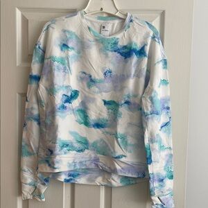 all in motion White Crewneck with Teal & Blue Watercolor Print
